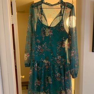 Maeve by Anthropologie green flowy floral dress